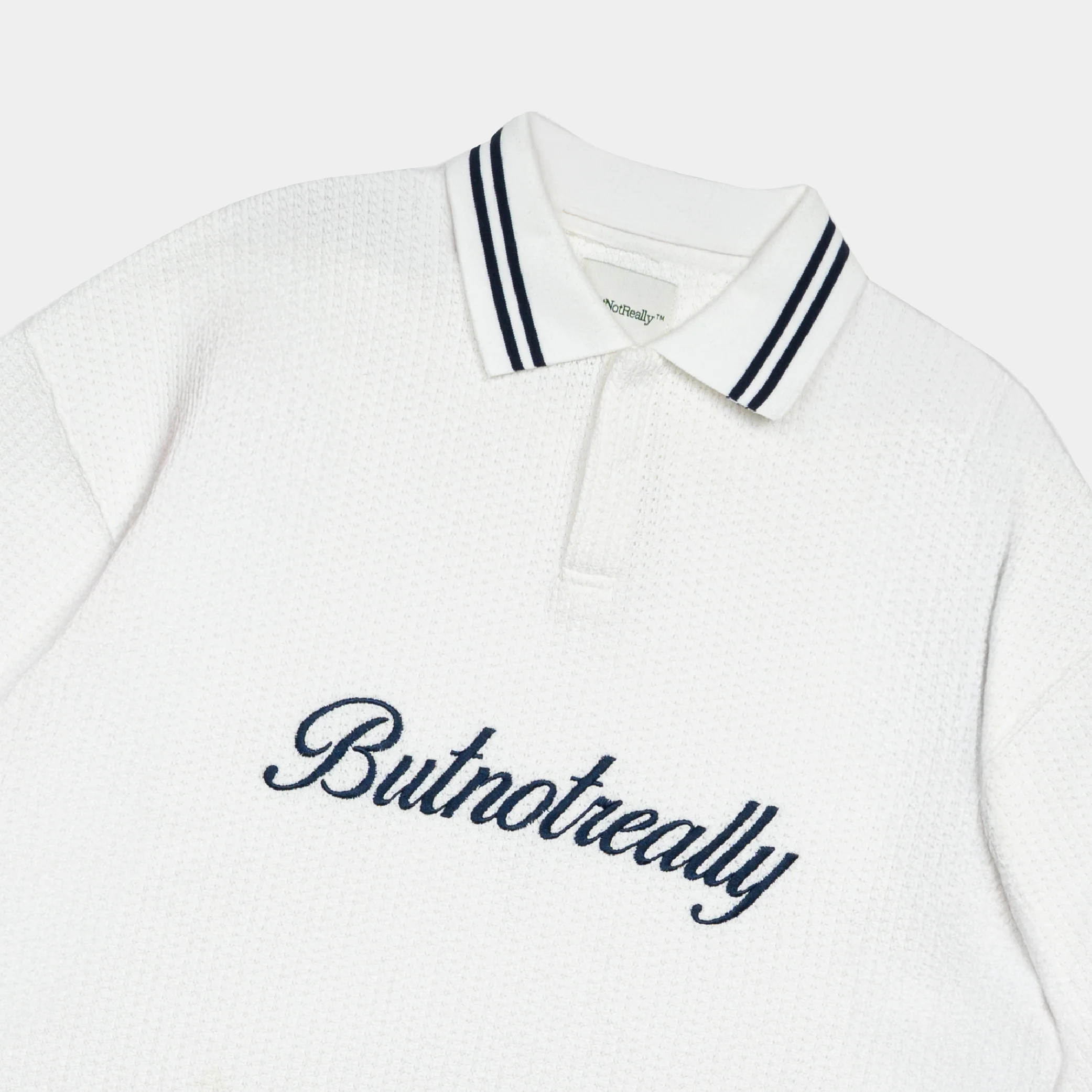 ButNotReally™ Graphic Oversized Knitted Polo Tee - Image 3